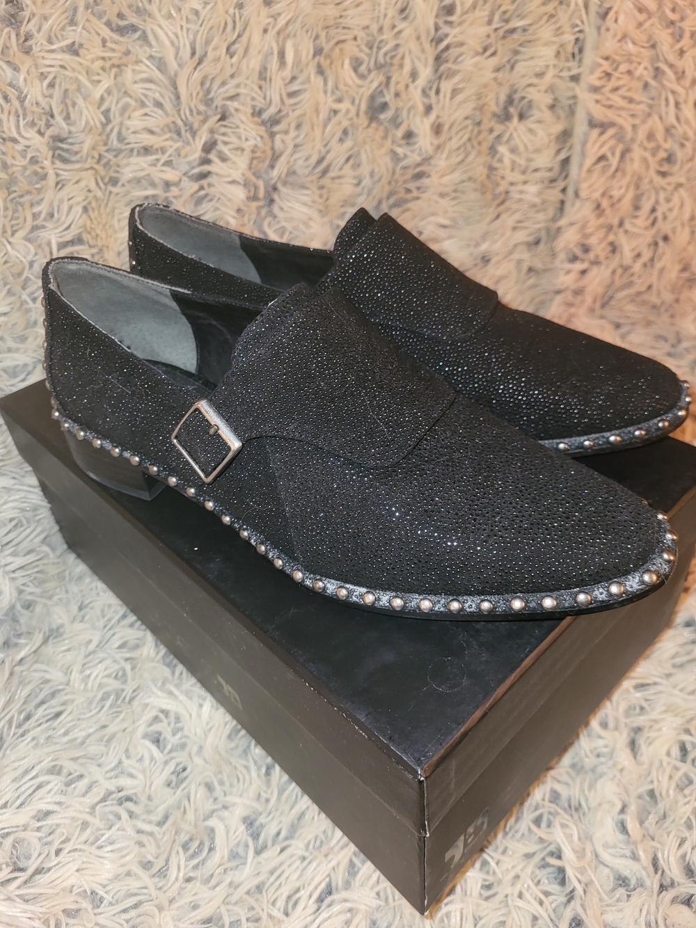 Adrianna Papell Black Sparkle Studded Loafers